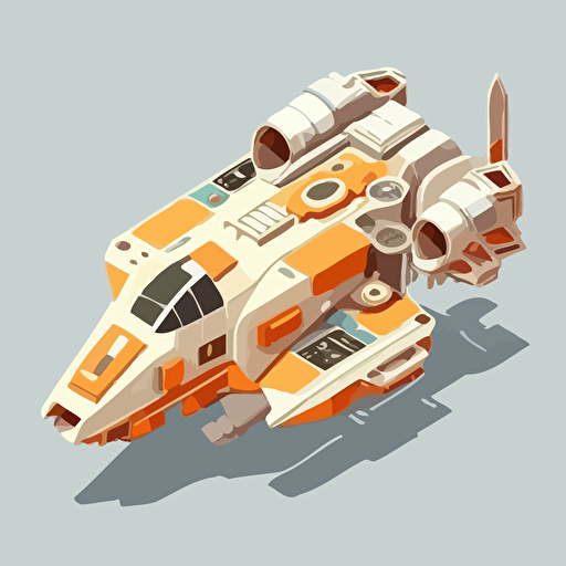 space ship from the Event Horizon universe, top down, isometric, orange and grey, no background, minimalistic, vector