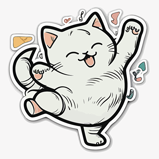 sticker, happy dancing cat, liu yi artist style, vector, contour, white background