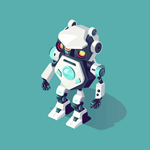 a cute robot illustration, isometric view, cropped to head and shoulders of robot, flat vector illustration style,