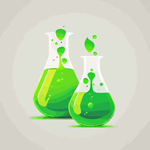 flat vector broken beakers with bright green liquid logo