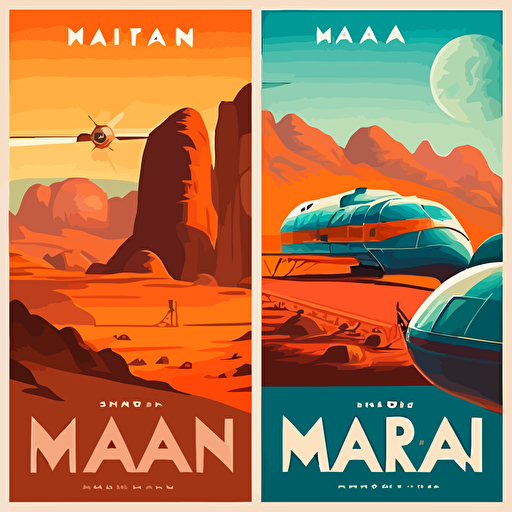 Pan Am style posters for mars, 1960 style vector image