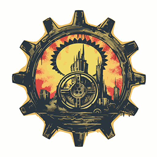 company symbol in the style of fallout 4 full color clip art, illustrated, flat, vector, 2d