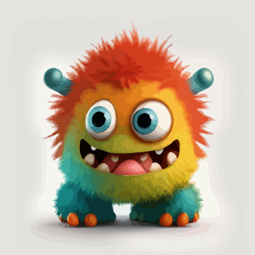 A saturated colorfull baby fur mars monster, goofy looking, smiling, white background, vector art , pixar style
