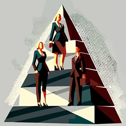 Englisch Businesswomen in business suit on piramide, highly detailed vector illustration
