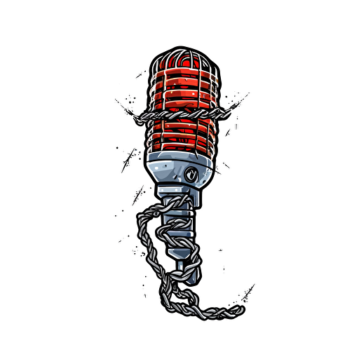 a barbwire wrapped microphone, vector, sticker