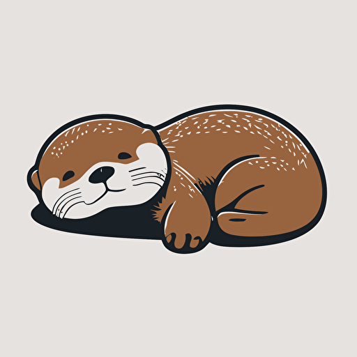Very cute Otter lying down pixar style, 2d flat design, vector, cut sticker