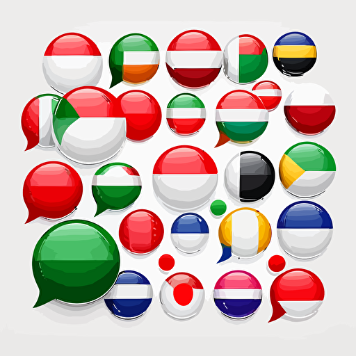 logo of many chat bubbles each is a country flag, simple vector logo, minimalistic