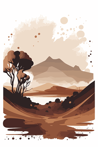 Brown and beige watercolour landscape, minimalist, vector, contour