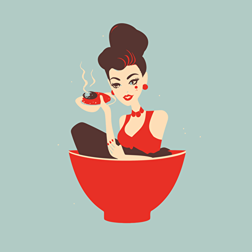 Pin up girl sitting in a cup of coffee, vector flat, PNG, SVG, vector illustration