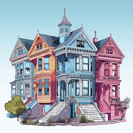 colorful vector art, 16 colors, san francisco painted ladies