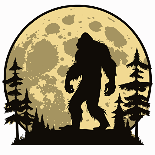 bigfoot with moon in background, vector logo, vector art, emblem, simple cartoon, 2d, no text, white background