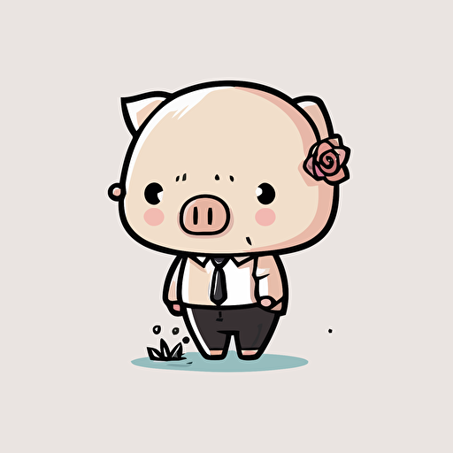 cute pig in a suit kawaii style, vector, high resolution, minimalistic, simple, white background