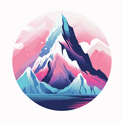 design, only use pink, purple, light blue and white, mountain peak surrounded by energy, vector image, styilized