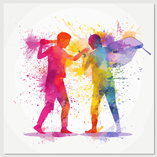 two people playing holi with water. water splash. Vector art. poster