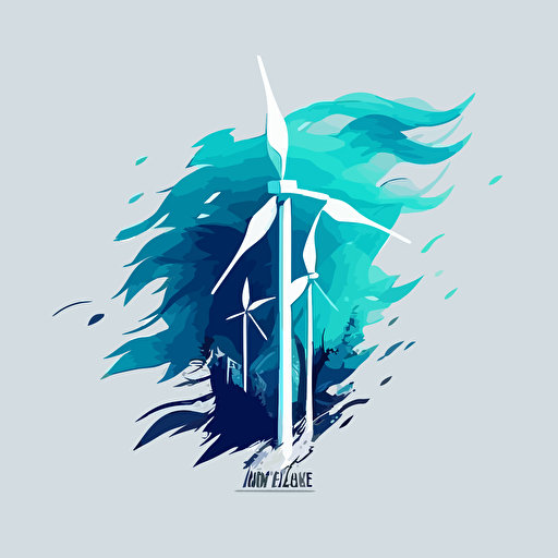 vector art logo of wind farm, sky blue palette. Minimal style. 2:4