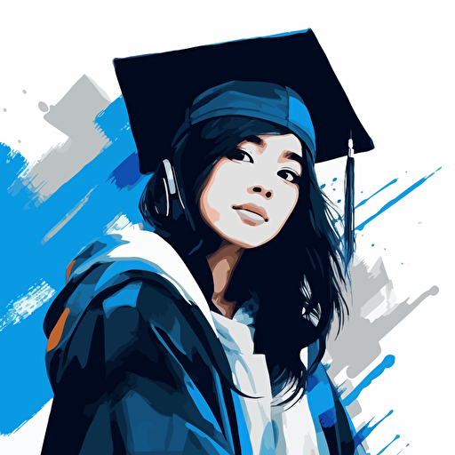 vector illustration of asian student color blue black white