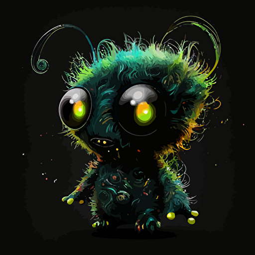 A surreal fur alien, black background, vector art , pixar style