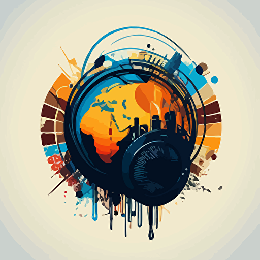 vector art logo with globe, electronics, audio, tech