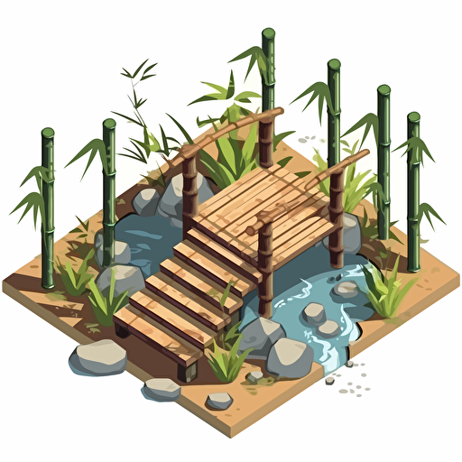 isometric cartoon vector style image of a broken small bamboo square platform