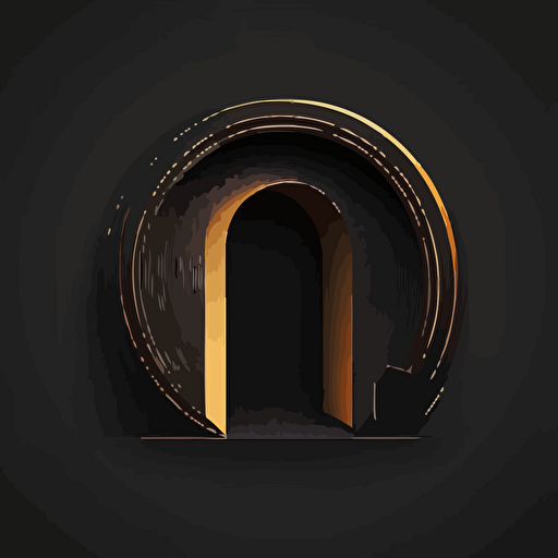 simple logo that represents a portal or gateway to other dimensions or realms, vector, plain black background, simple, minimalist