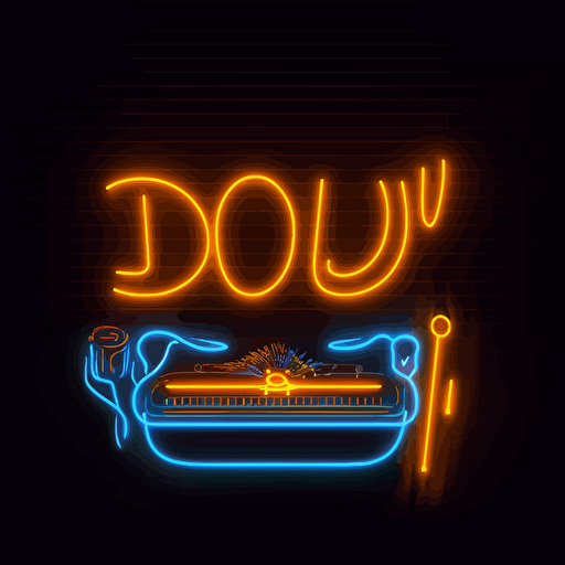 write YOUDJ in orange, blue and yellow neon lights, vector