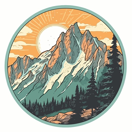 sticker retro style color of North Cascades National Park contour, round, outline, vector, white offset background