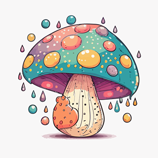 handdrawn mushroom, fantastical, magical, vector art, morandi colours, isolated white background