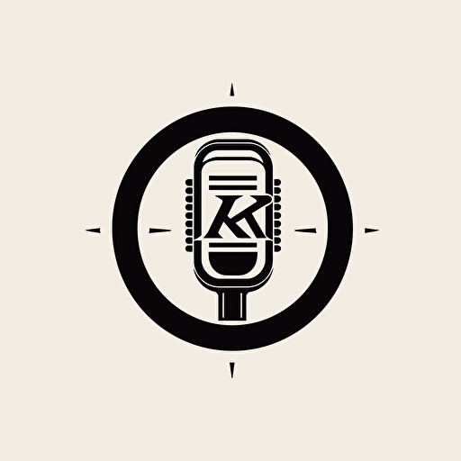 mic with letter K, two colours, black and white, contrast, simple vector, strokes, minimalist, logo