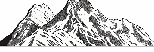 snow covered mountains vector wall art, black and white only