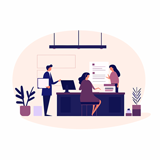 flat vector minimalist illustration of people working in a notary office