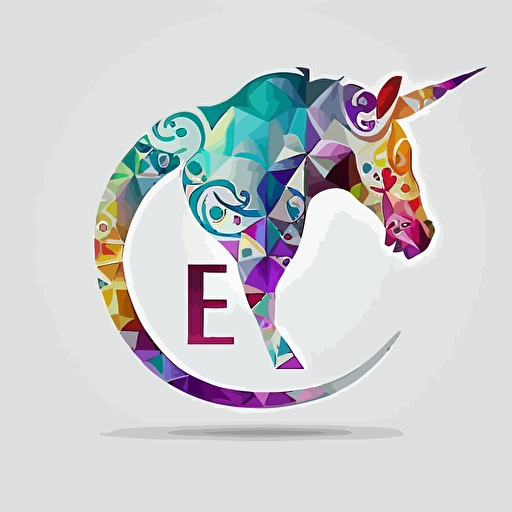 the letter "e" from simple abstract icon,minimal,modern digital logo, with unicorn, mandala color,white background,Vector,