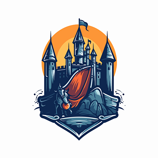 vector castle with old knight and sword logo, 5 colors