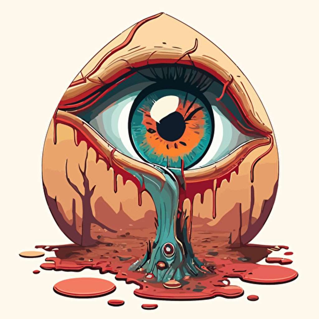 melted eyeball by moebius, comic book style, 2d vector art, flat colors