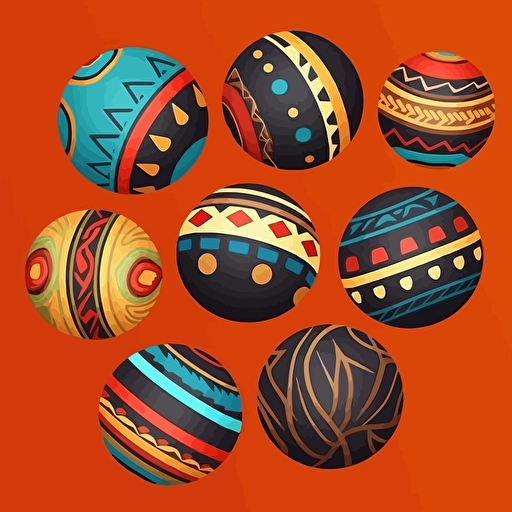 assorted group of colored wooden balls, african style, pop art, flat art, vector art