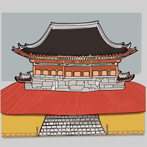 sticker illustration,Transparent Background,crisp and clean vector line,Draw the roof of the Joseon Dynasty