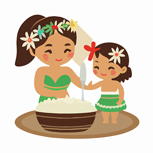 simple flat hula girl baptising a baby, white background, vector style