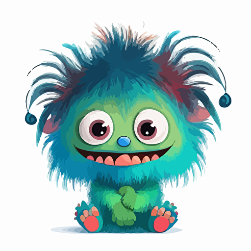 A saturated colorfull baby fur australian monster, goofy looking, smiling, white background, vector art , pixar style