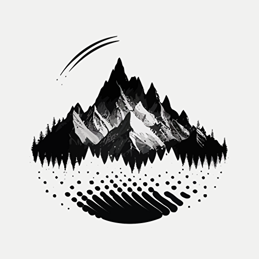 vector 2d logo for music company, sound wave in the middle of a mountain, minimal style, black and white,