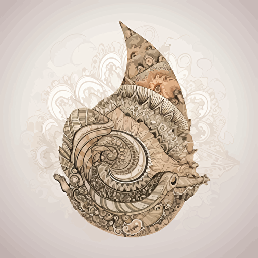 epic ornamental conch shell vector with mandala in the background, detailed, heavenly, divine