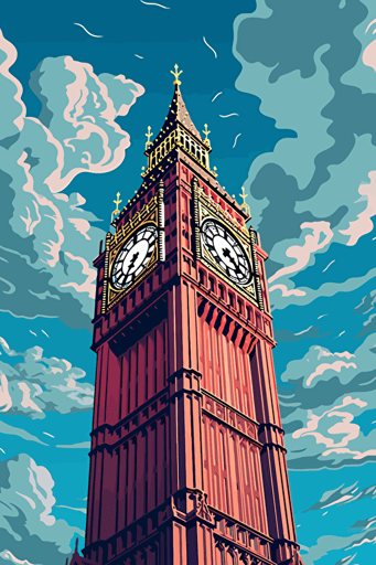 vector art, big ben, clouds