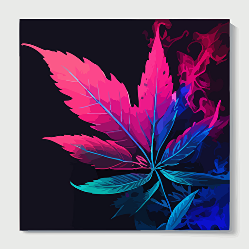 weed, smoking , foggy vector vibrant pink and blue leaf art
