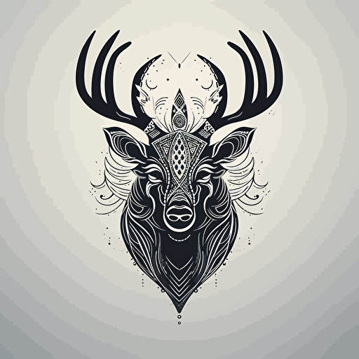 elk antler, black and white vector illustration, simple ::vector style
