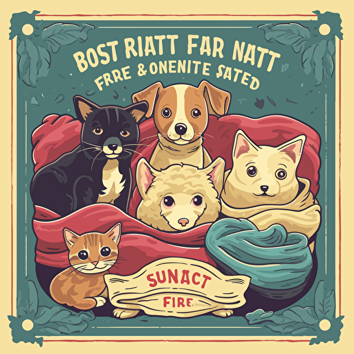A poster advertising a pet blanket fundraiser. It has cute dogs and cats on it. It is in vector style.