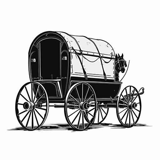 simple 19th century american horse wagon, minimalism, vector art, black and white, flat