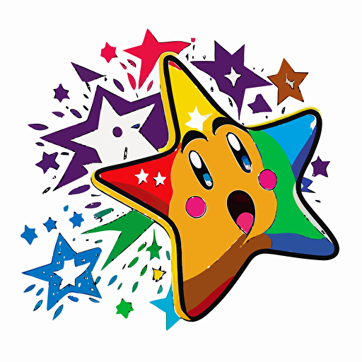 a 2d star, mario 64 star, in the art style of takashi murakami, shooting stars white background, vector