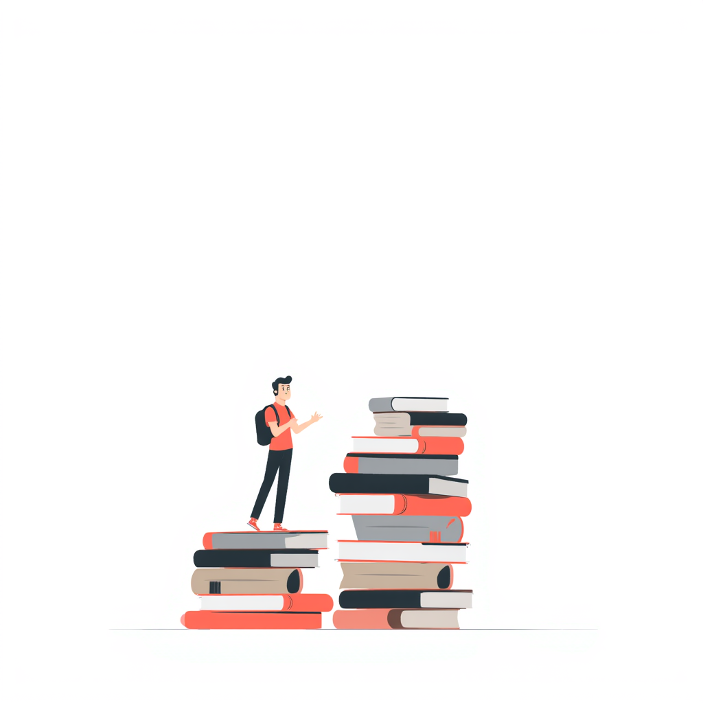 students standing on gigantic books