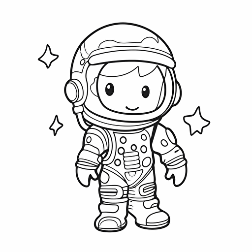 cute astronaut to the Ghibli,pixar style, simple outline and shapes, coloring page black and white comic book flat vector, white backgroun