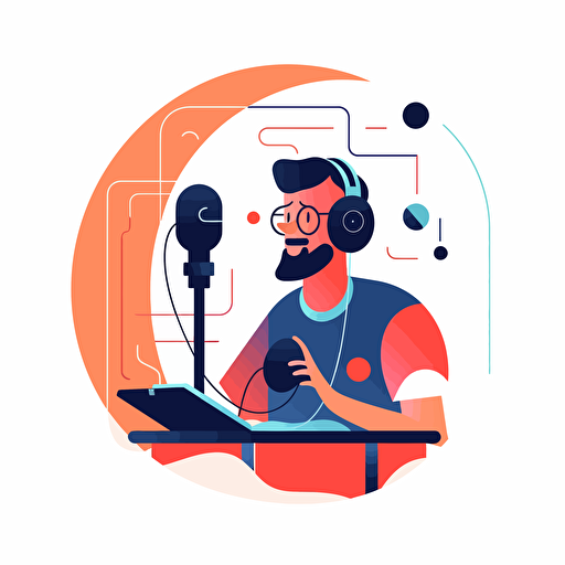 startup vector illustration of podcaster speaking into a microphone