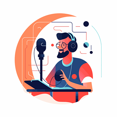 startup vector illustration of podcaster speaking into a microphone