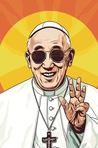 pope francis, 80s korean comic style vector poster